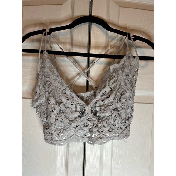 Free People Other - Free People Women's Grey Lace Bralette Size M Adjustable Straps Floral D…